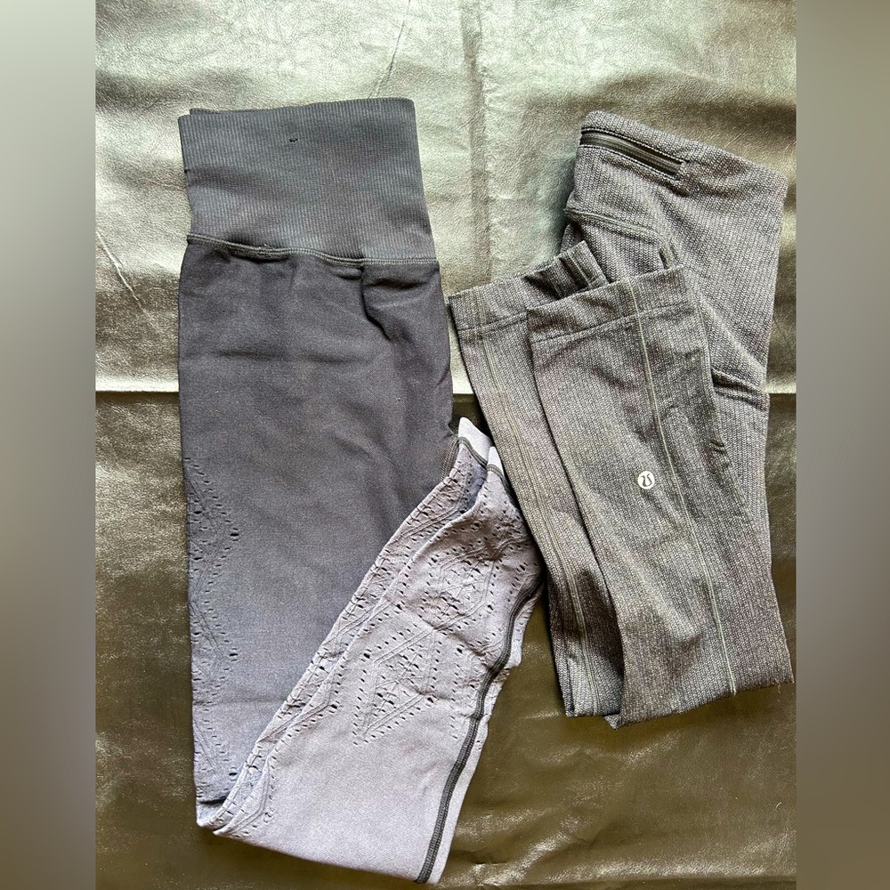 PINK leggings and Lululemon leggings. Both size small and cut off at calf.